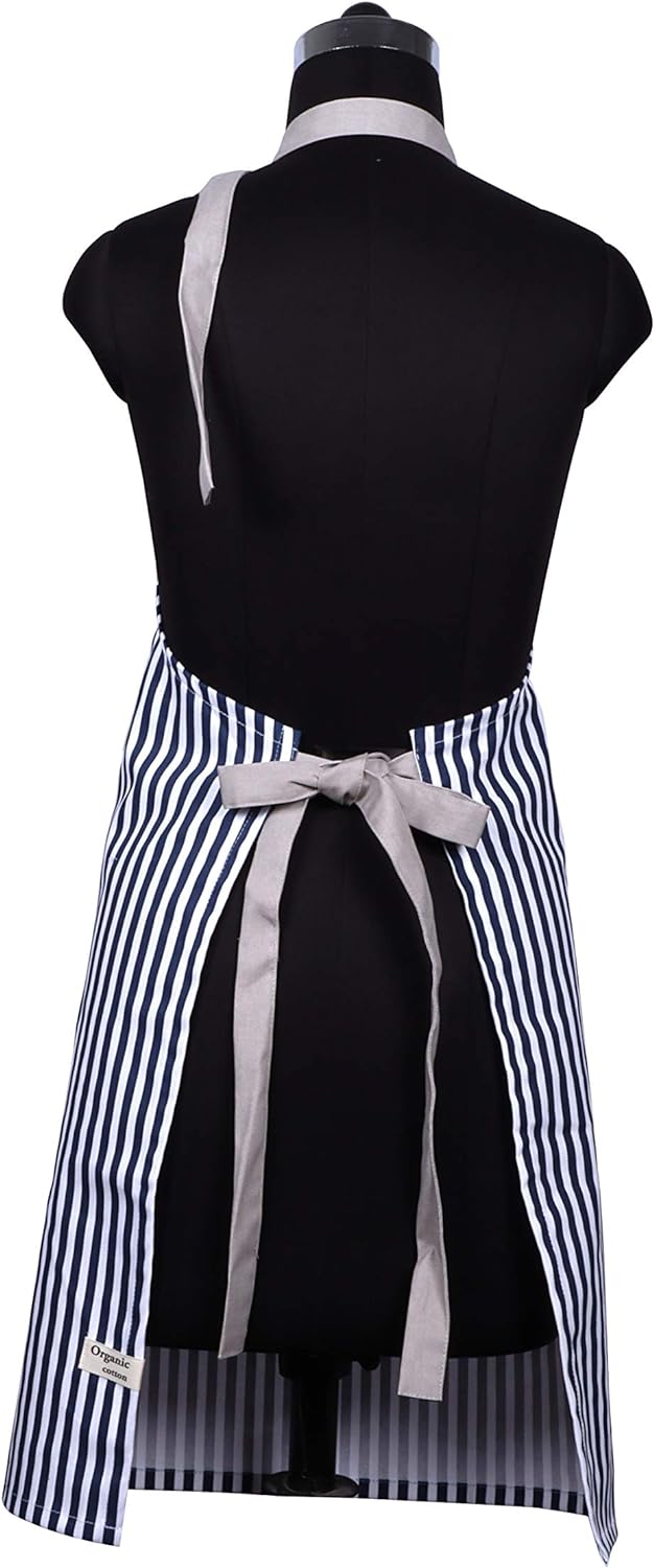 AMOUR INFINI Cotton Aprons for Women with Pockets Adjustable Strap and Waist Ties Washable Printed Aprons for Baking, Cooking, Gardening (27.5 x 33 Inches - Blue)