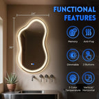 Irregular Led Backlit Bathroom Mirror -24"x36" Single Piece, Asymmetrical Cloud - Image 2