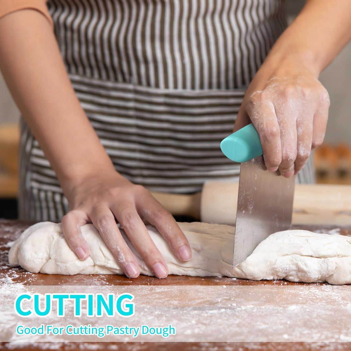 ALLTOP Pastry Blender & Bench Scraper - Premium Kitchen Baking Essential Gadget Set for Cake and Bread Making - Stainless Steel Dough Scraper&Butter Cutter for Homemade Delights - Turquoise