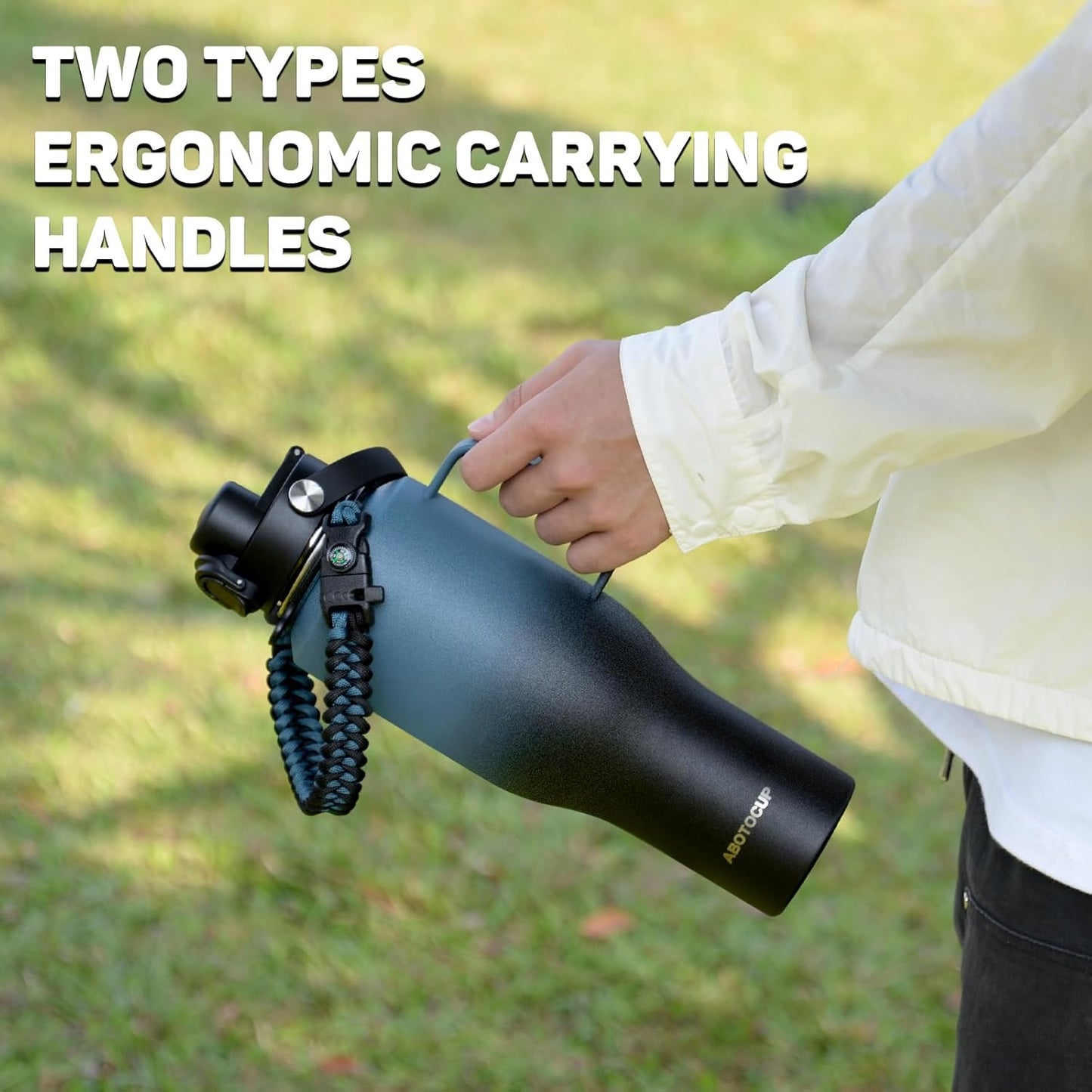 Water Bottle 40oz, Insulated Tumblers with Handle & Straw Lid, Insulated Water Bottle Fits in Cup Holder, Double Wall BPA-Free, Stainless Steel Travel Cup Leak-proof to Keep Cold 24H&Hot12H