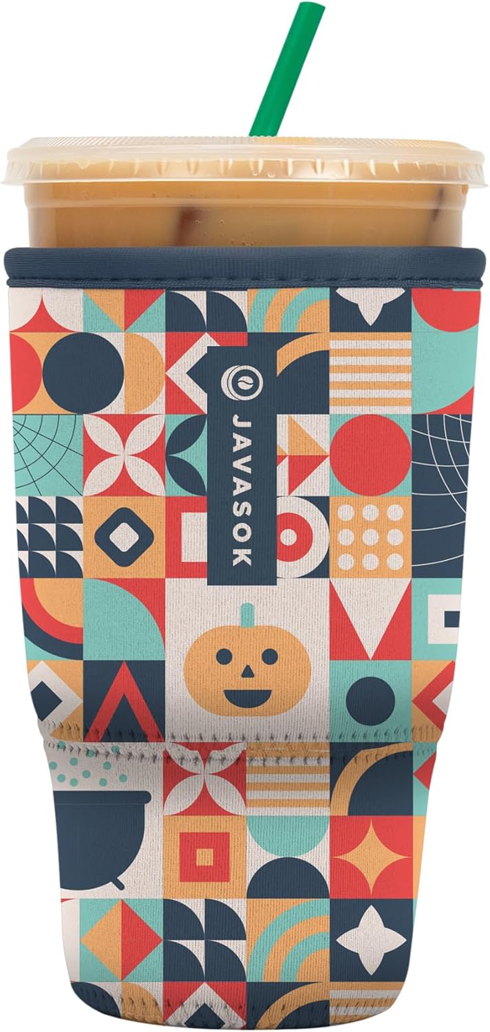 Sok It JavaSok Iced Coffee & Cold Soda Insulated Neoprene Cup Sleeve (Patch Perfect, Large: 30-32oz)