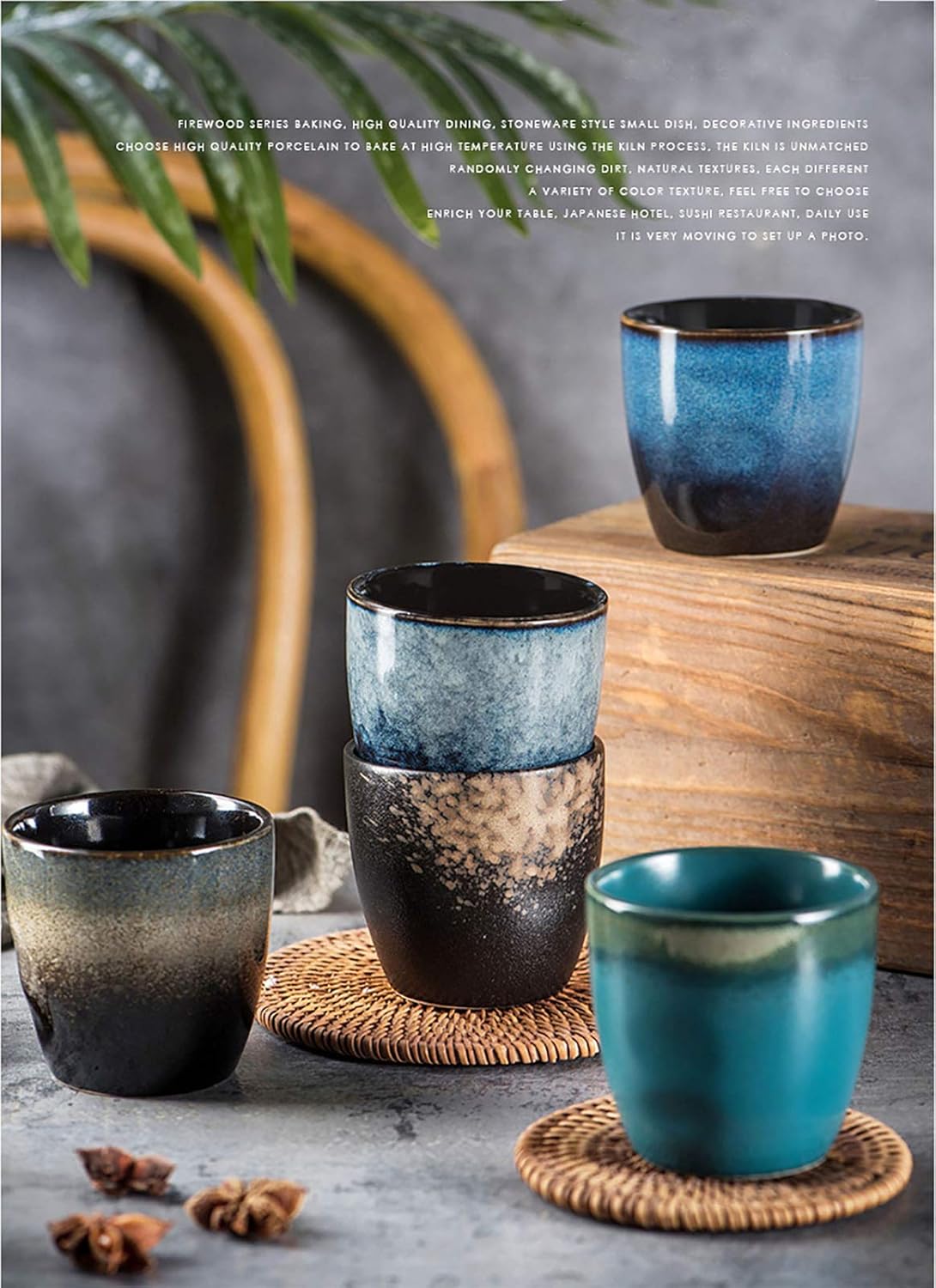 Ceramic Tea Cup, Kung Fu Tea set, Coffee Cup, Yerba Mate Set 4-piece companion cup set (4 colors)