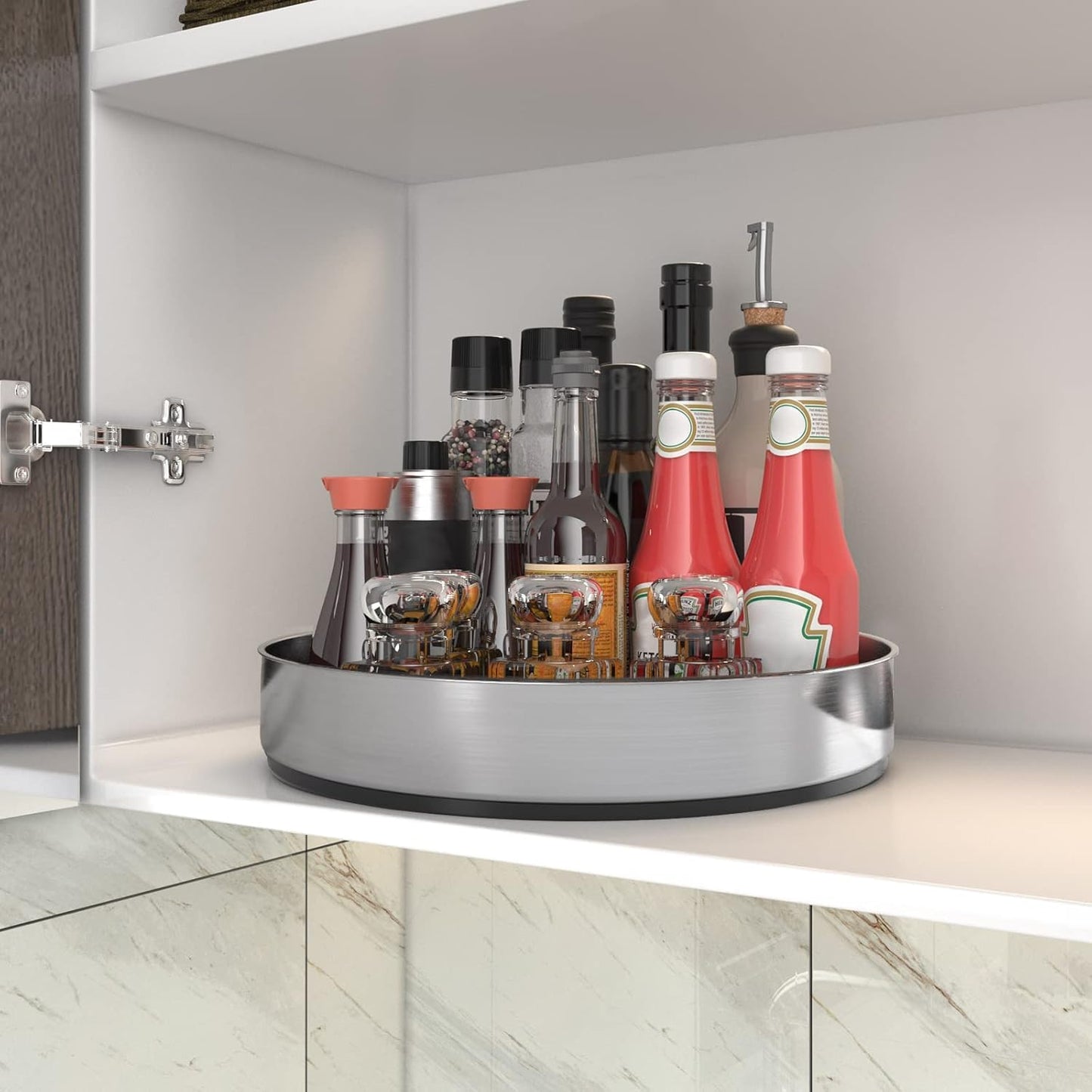 VAEHOLD Lazy Susan Turntable Spice Rack Organizer for Kitchen Cabinet, Storage Tray for Fruit, Snacks, Salad - Organizer for Cupboard, Pantry, Bathroom, Table, Cosmetic (Silver, 7 1/2‘’)