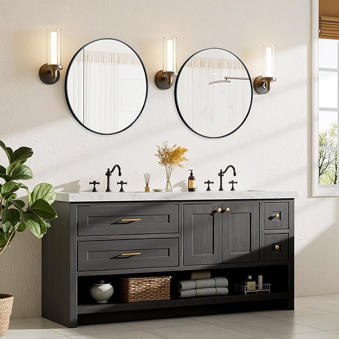Bathroom Mirror for Wall, 24 Inch Round Mirror, Matte Black Metal Framed Circle - Image 7