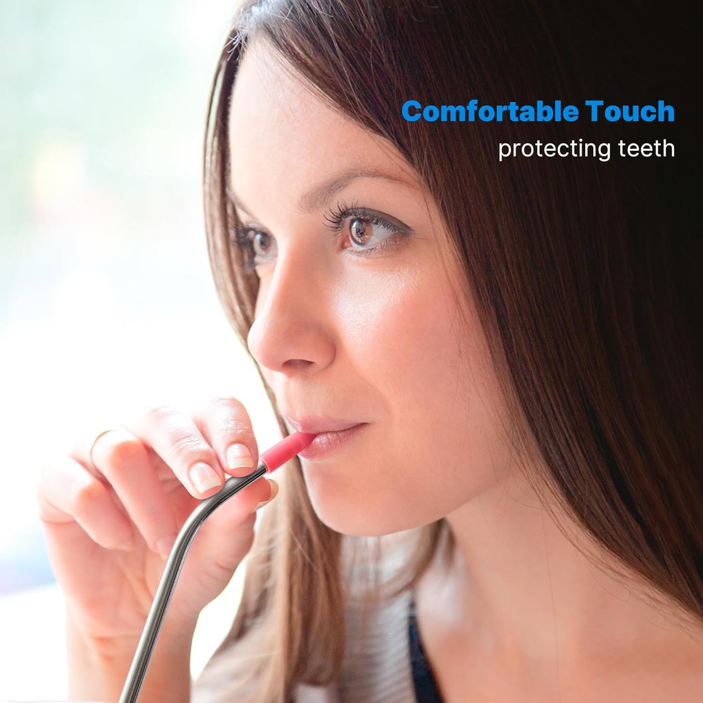 Repeatable Metal Straw with Silicone Tips for 40 oz Stanley Tumbler, 2 Pcs 40 oz Stainless Steel Straws Replacement for Stanley Tumbler, 1 Straw Brush, BPA Free（Cream Grey）