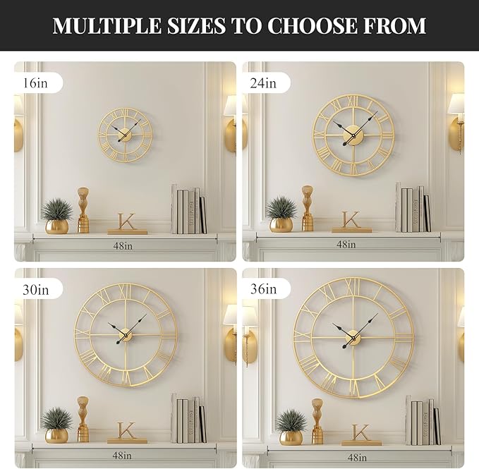 Cuspin Wall Clock Large Gold Clocks 20 Inch, Silent Non-Ticking - Image 7