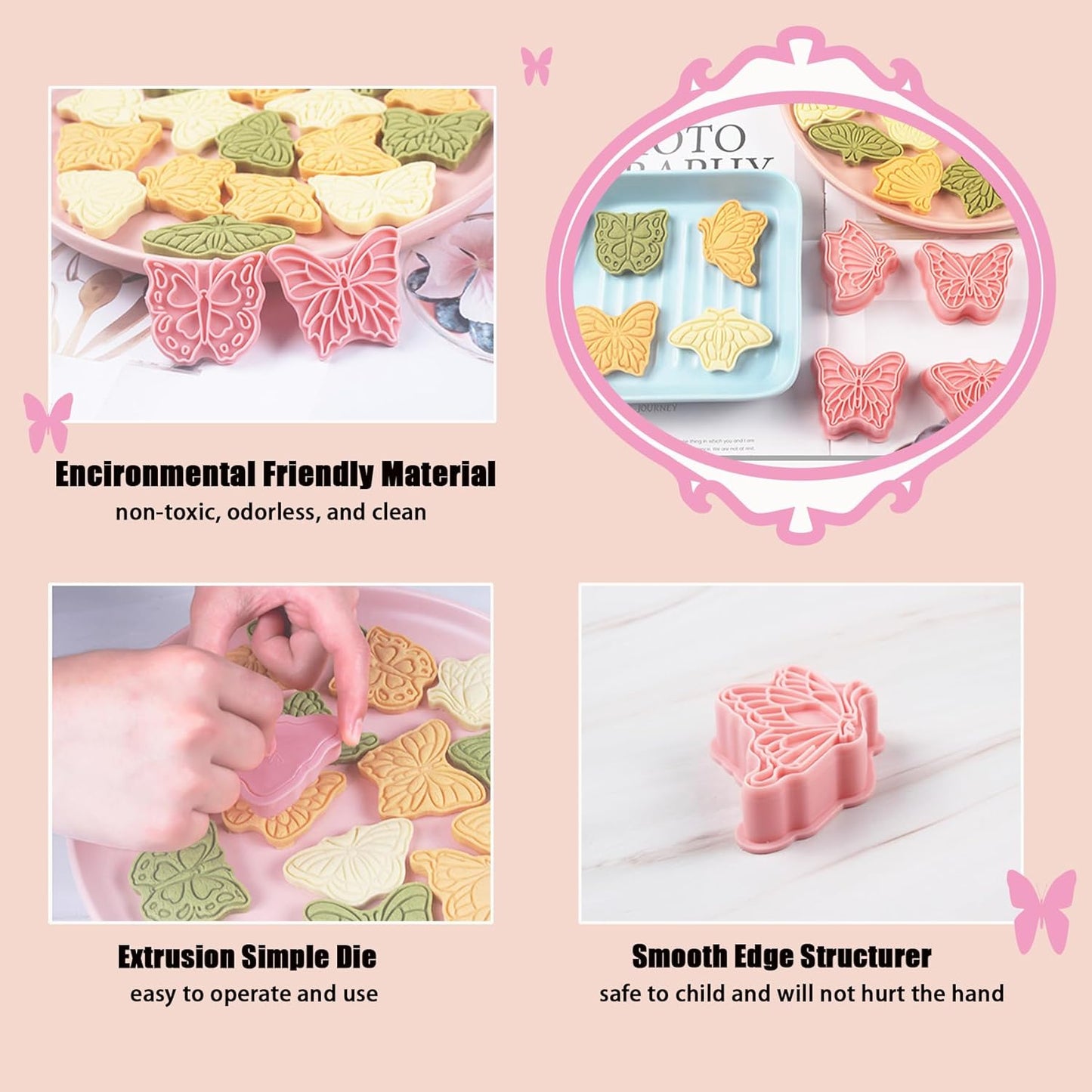 Butterfly Cookie Cutters 8 Pcs Plastic Biscuit Cutter Set 3D Pressable Cake Baking Fondant Embosser Stamps for Party Decoration Pastry Tools (F8)