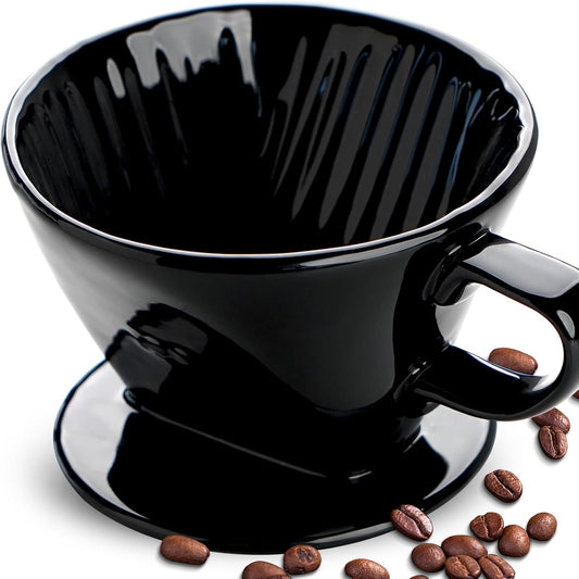 Handmade Pour Over Ceramic Coffee Dripper - Authentic Brewing Experience for Camping, Office, and Home (Black)