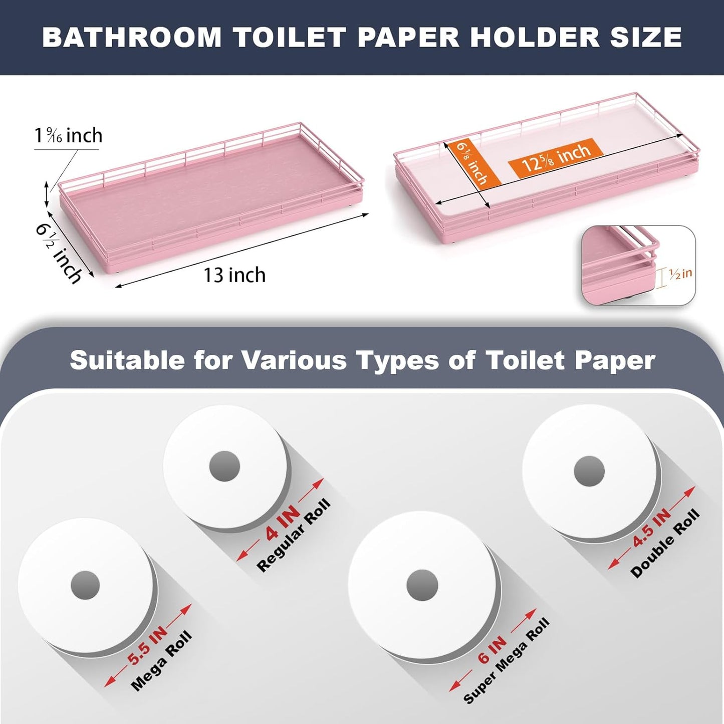 Oak Bathroom Toilet Tank Tray, 13" Wood Storage Basket, Back of Toilet Basket Organizer for Perfume Makeup Candle Kitchen Counter Coffee Table Pink Decor