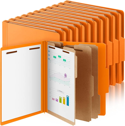 24 Pcs Classification Folders Letter Size, Back to School Supply for Teacher, Student, 3 Dividers Pressboard File Folder Bulk with 2 Fasteners, 3.5 Inch Expanding File Organizer (Orange)