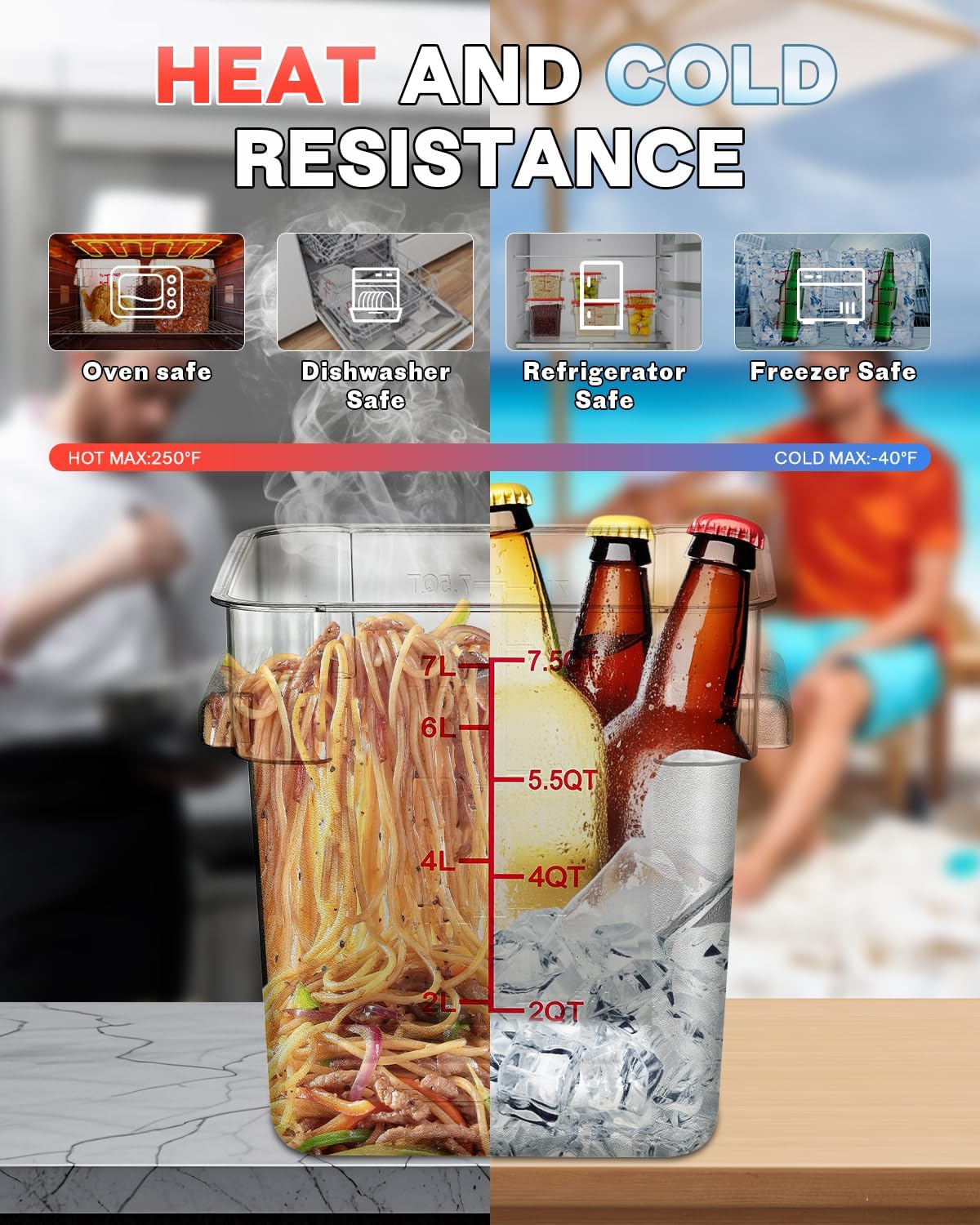 2QT&4QT NSF Food Storage Containers with Lids: 4 PCS [Total Food Grade][Hot&Cold Resistant] Commercial Clear Food Storage Containers for Restaurant Kitchen Proof Dough (Red)