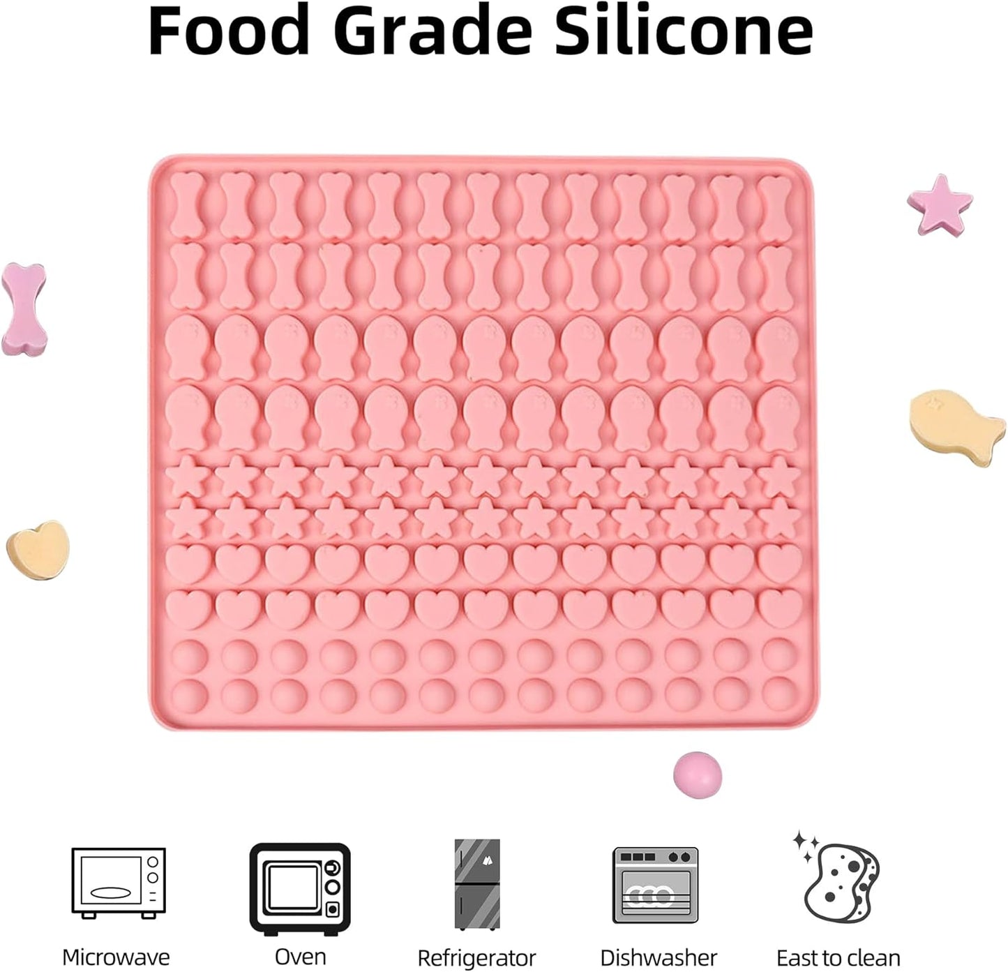 Dog Treat Molds 130 Cavity Mini Silicone Molds Star Heart Bone Fish Roud Shape for Baking Biscuits, Cookie, Candy, Chocolate, Gummy, Cookie