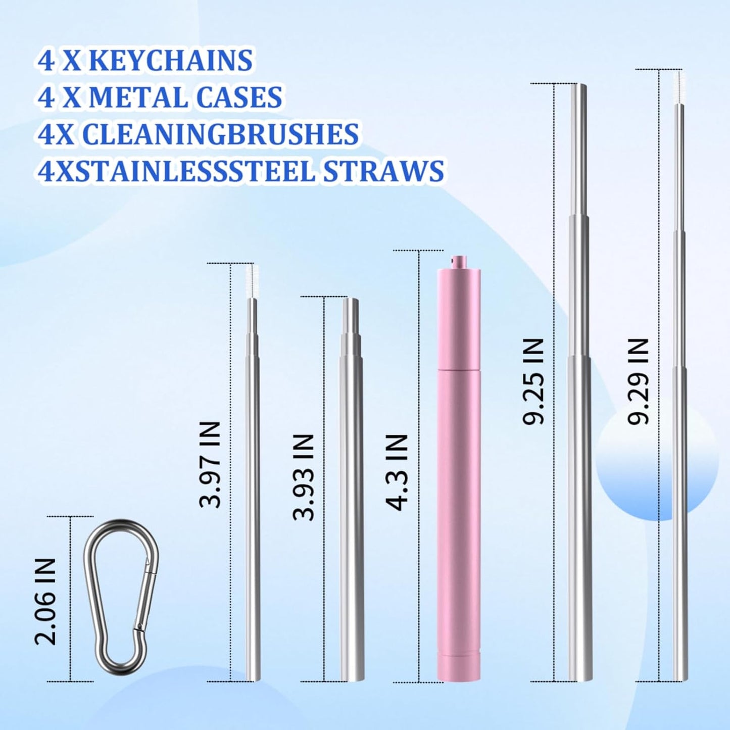 4 Pack Reusable Metal Straws Collapsible Stainless Steel Drinking Straw Travel Portable Telescopic Straw with Case for Cruise Ship Essentials Black-Rose Gold-Silver-Turquoise
