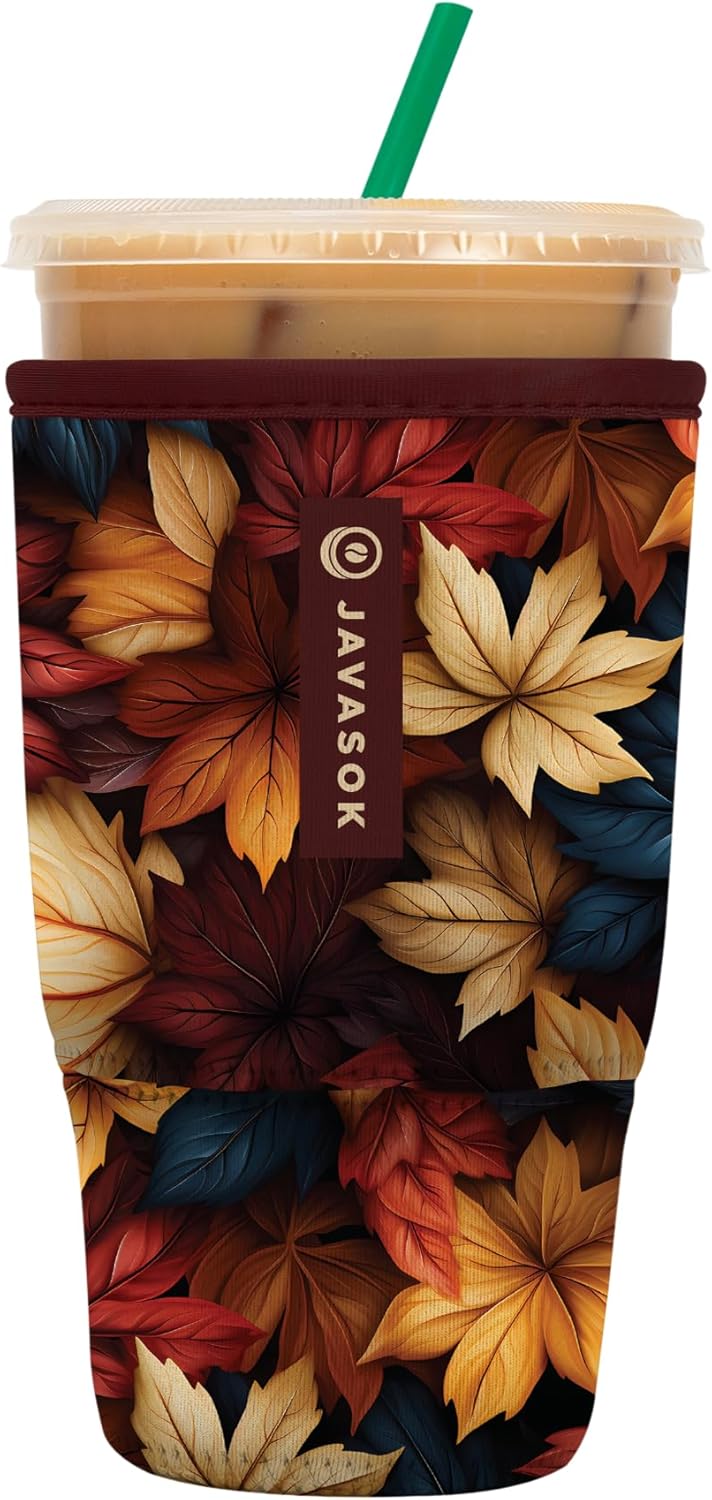Sok It JavaSok Iced Coffee & Cold Soda Insulated Neoprene Cup Sleeve (Fall Blend, Large: 30-32oz)