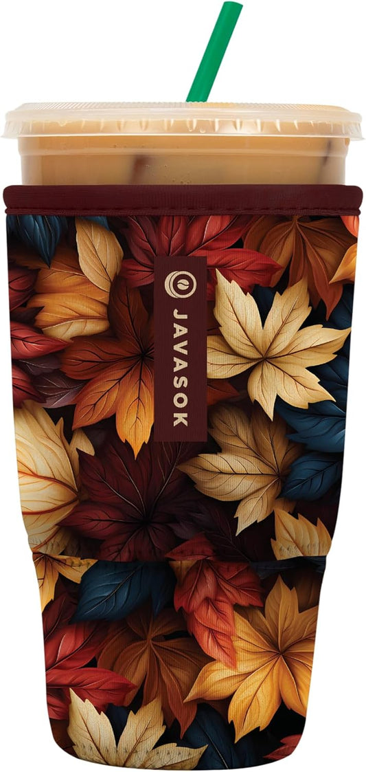 Sok It JavaSok Iced Coffee & Cold Soda Insulated Neoprene Cup Sleeve (Fall Blend, Large: 30-32oz)
