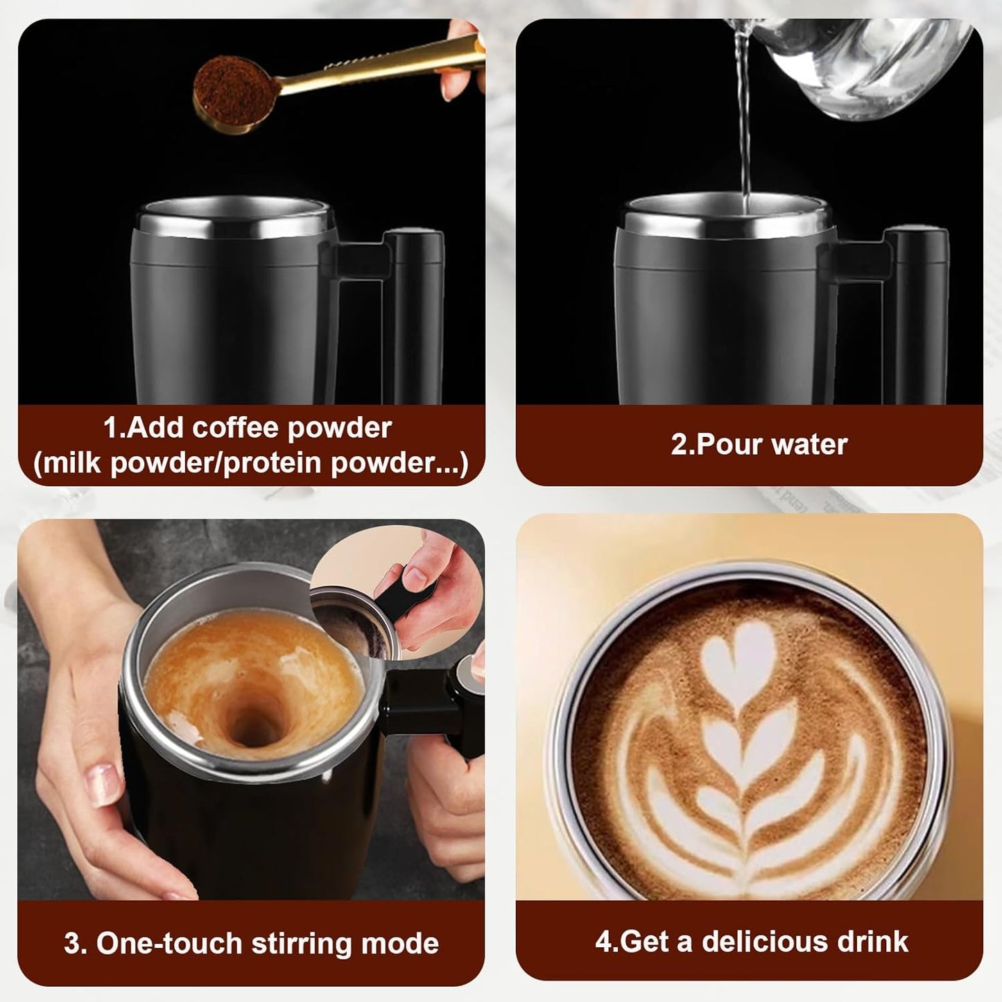 Rechargeable Magnetic Self Stirring Coffee Mug,14oz Stainless Steel Self Stirring Mug,USB Magnetic Charging Self Stirring Cup for Coffee,Tea,Milk,Cocoa–Ideal for Office, Kitchen, Travel, and Gifts