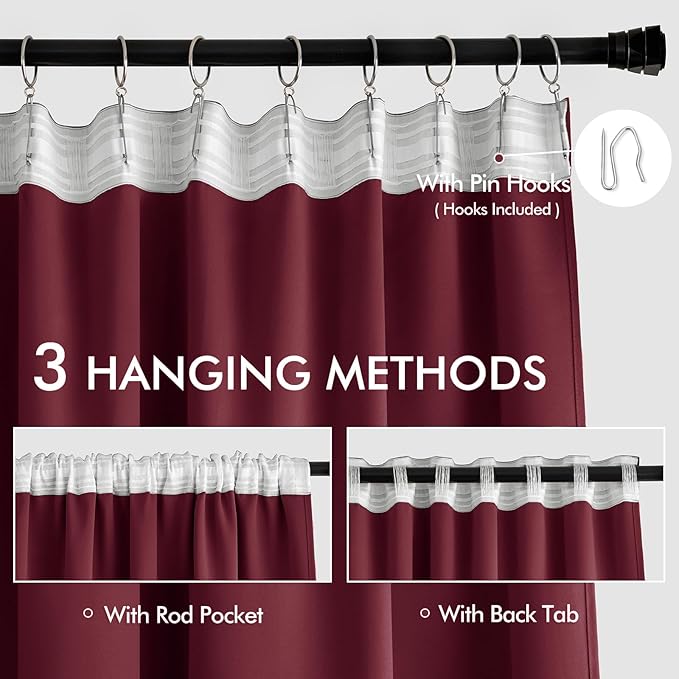 MIULEE Christmas Wine Red Back Tab Blackout Curtains 108 Inch Long 2 Panels Set - Image 3