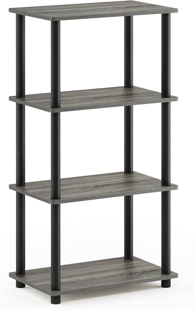 Furinno Turn-N-Tube No Tool 4-Tier Storage Shelf, French Oak Grey/Black - Image 4