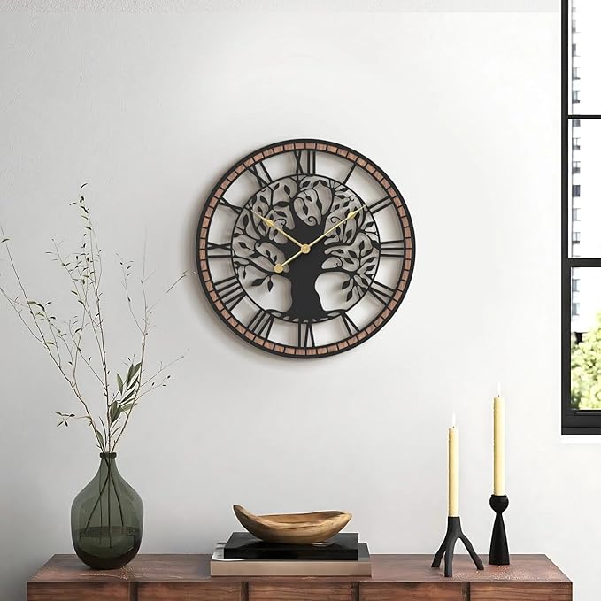 Micasso Wall Clocks Battery Operated: 15Inch Farmhouse Tree of Life Metal - Image 6