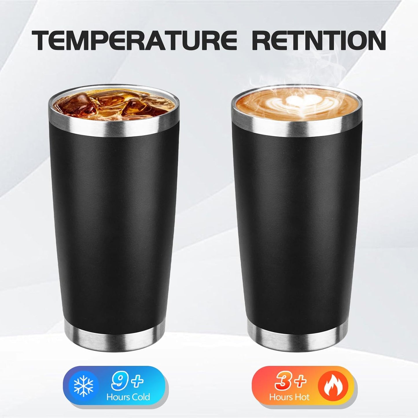 StarSpeed 20oz Tumbler Bulk with Lid, Stainless Steel Insulated Tumblers Double Wall Vacuum Insulated Travel Mug, Powder Coated Coffee Cups for Hot and Cold Drinks(Black,8)