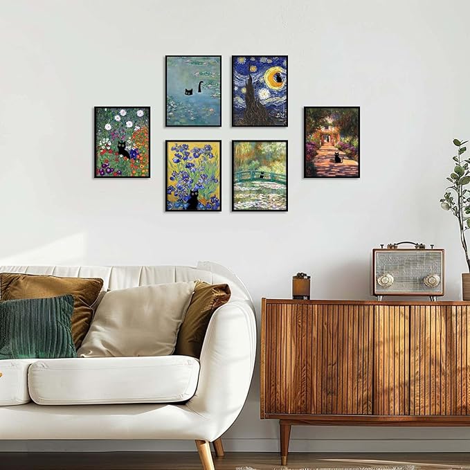 Hamduker Funny Black Cat Wall Art, Monet Art Water Lily Cat Wall Art Decor - Image 7