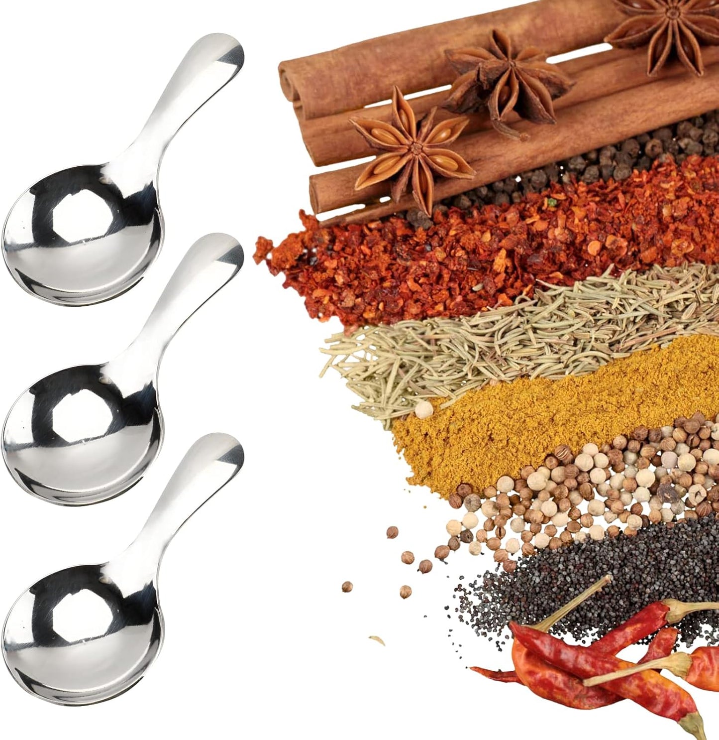 6-Piece Small Stainless Steel Spice Spoons - Canister Scoops for Condiments, Honey, Coffee, Tea, Salt, Jam, Mustard & Ice Cream