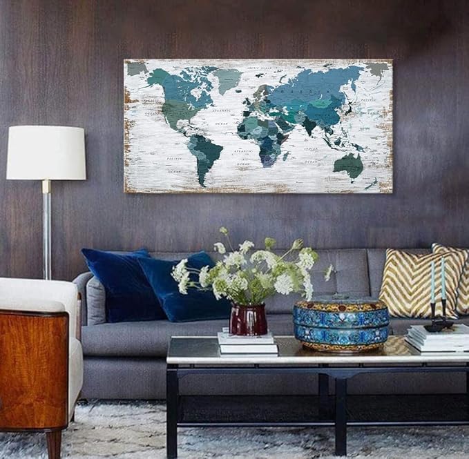 Teal Decor World Map Canvas Art Pictures - Image 7