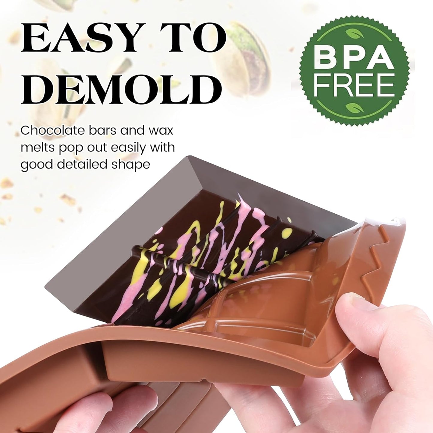 2 Pcs Dubai Chocolate Bar Mold Deep Stuffed Silicone Molds for Filling Knafeh Pistachio Chocolate Bar Large Thick Candy Bar Molds Break Apart (10 Snap）