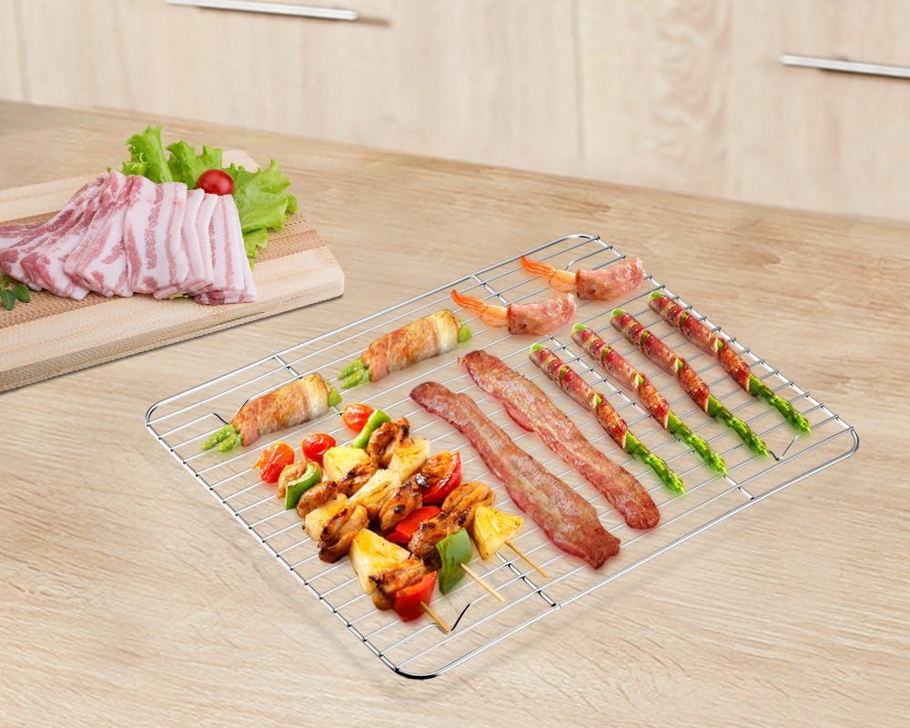 P&P CHEF Cooling Baking Rack Pack of 2, Stainless Steel Cooling Racks for Cooking Baking Roasting Grilling Drying, Dense Wires & Smooth Edge, Easy to clean, Silver, 9.7" x 7.3"