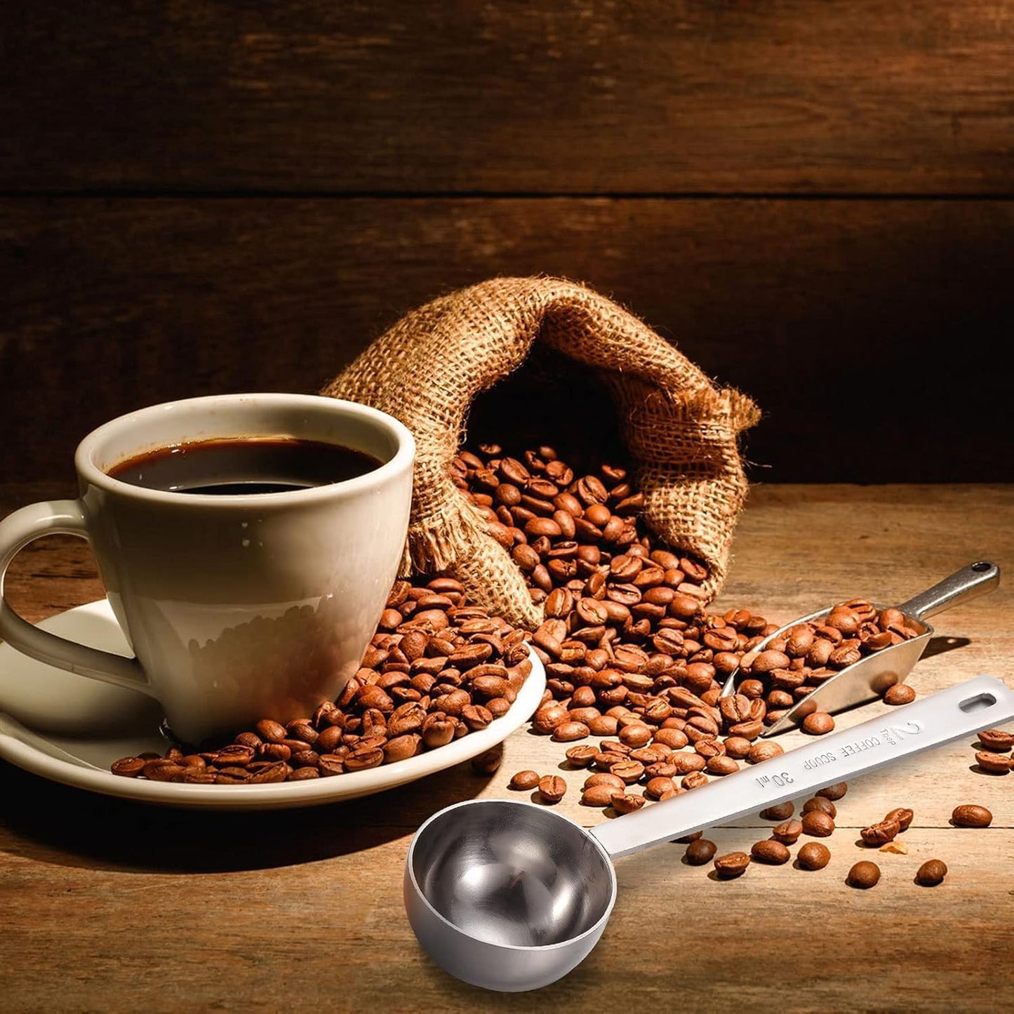 Geiserailie 8 Pieces 2 Tablespoon Scoops with Long Handle, 30 ml Stainless Steel Measuring Spoon for Coffee Milk Fruit Powder, Loose Tea Dry, Spice Jar, Cooking Baking, and Other Dry Goods