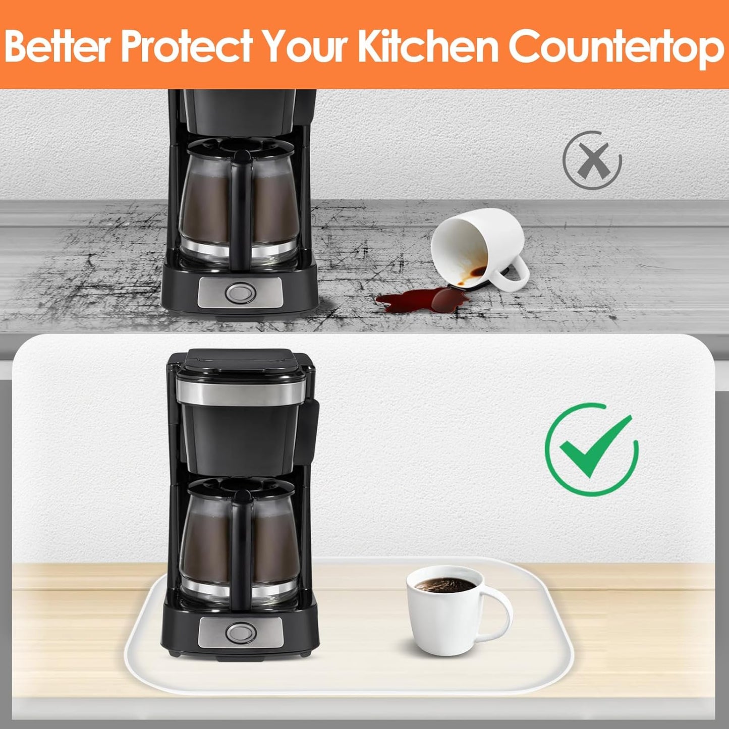 Silicone Coffee Maker Mat with Lip, 24'' x 16'' Heavy Duty Coffee Maker Mat for Countertops, Coffee Tray Fit Under Coffee Machine Appliance Automatic Machines Espresso Accessory, Translucent