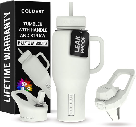 Coldest 40 oz Tumbler with Handle and Straw - 100% Leak Proof Insulated Tumbler with Lid and Straw (3 Lids) - Stainless Steel Tumblers for Women & Men - Cup Holder Friendly Base, 36 oz (Margarita)