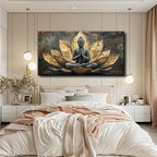 Large Buddha Lotus Canvas Wall Art Abstract Gold and Grey Zen Buddhism Decor - Image 7