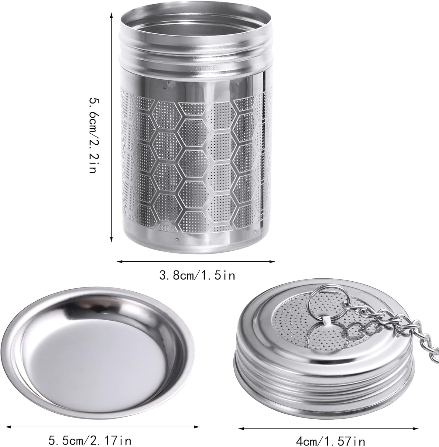 2 Pack Tea Strainers Infuser for Loose Tea 304 Stainless Steel Mesh Loose Leaf Steeper Diffuser with Chain Hook and Threaded Lid for Black Tea, Spices and Seasonings