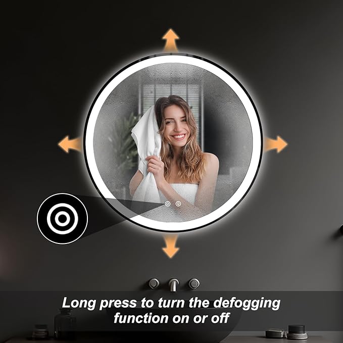 NEWBULIG 24 Inch Round LED Bathroom Wall Mirror - Image 6