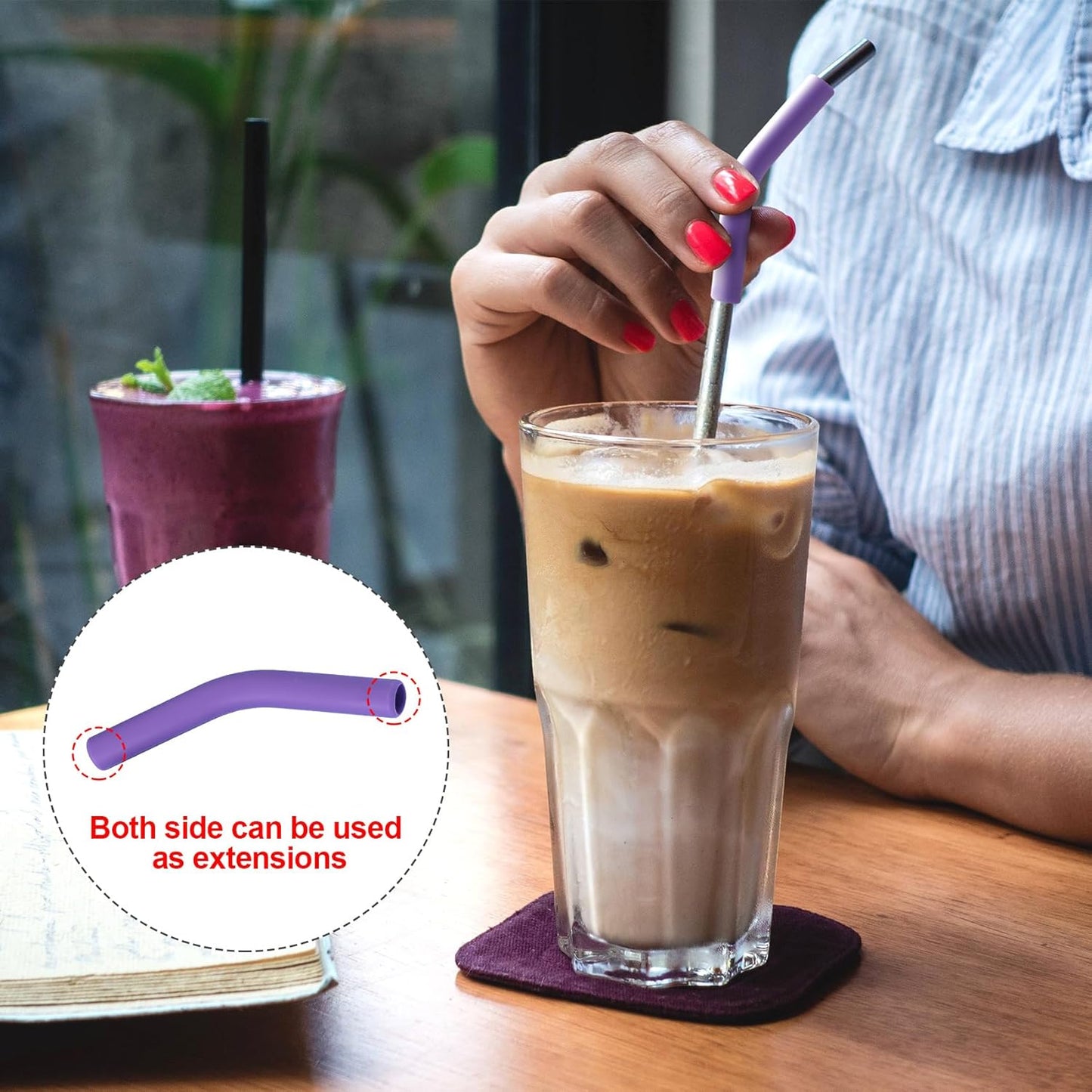 6Pcs Metal Straw Silicone Tips 5/16 inch Wide(8mm Outer Diameter) Food Grade Rubber Straw Covers Purple Flex Elbow Replacement Tip for Stainless Steel Metal Straws