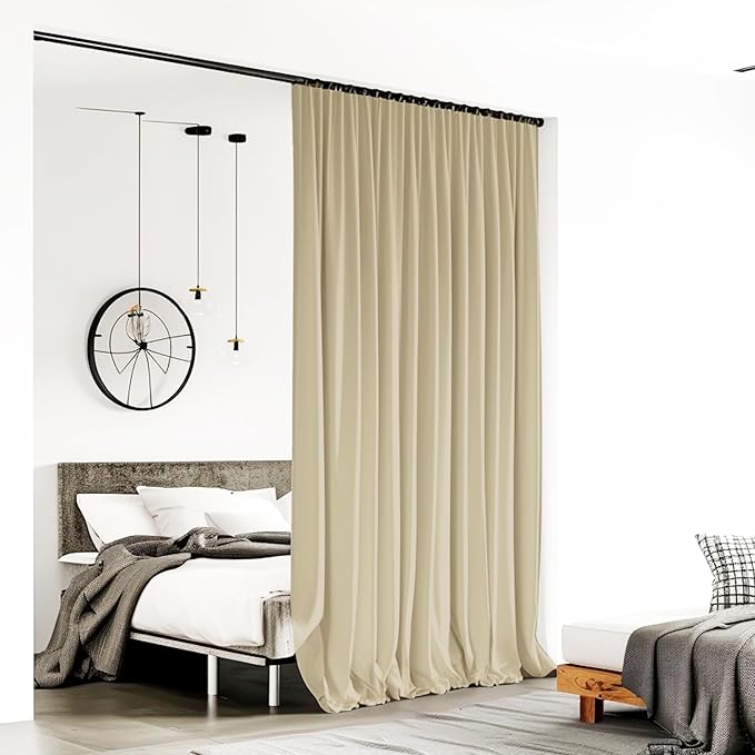 Room Divider Curtains for Ceiling Track Rod, 10 ft Wide x 7 ft Tall, Cream Beige - Image 2