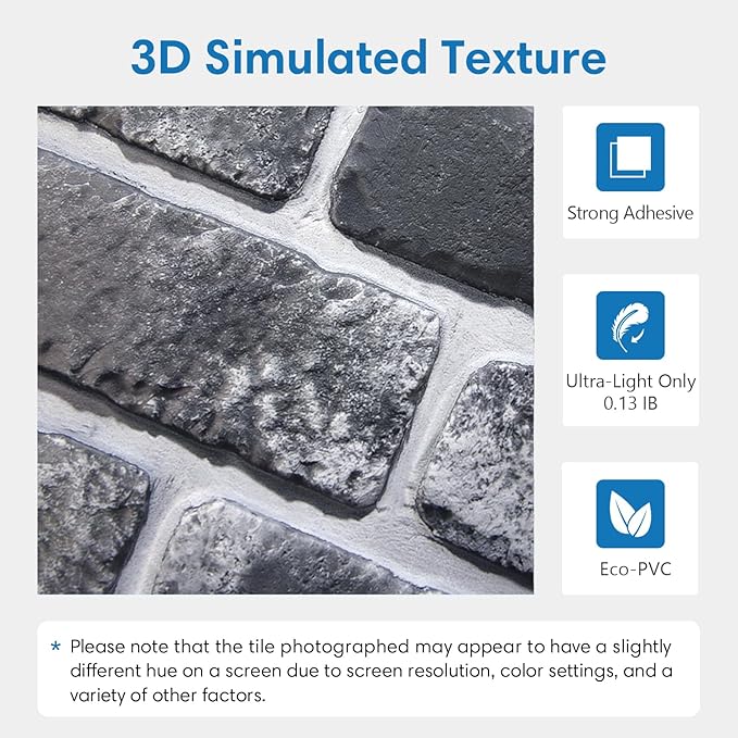 COMSTICKC 3D Gray Brick Wall Panels, Peel and Stick Brick Tiles, Small Size - Image 3