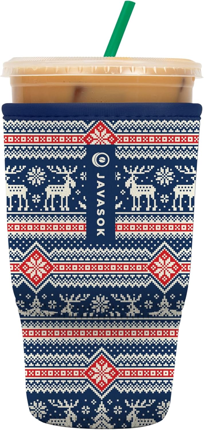 Sok It JavaSok Iced Coffee & Cold Soda Insulated Neoprene Cup Sleeve (Sweater Weather, Large: 30-32oz)