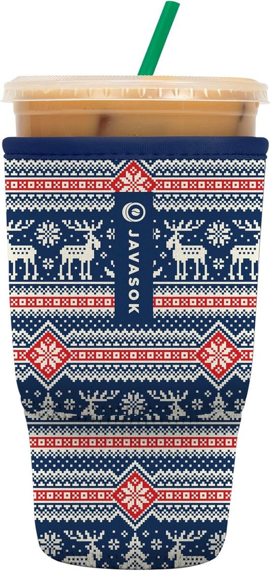 Sok It JavaSok Iced Coffee & Cold Soda Insulated Neoprene Cup Sleeve (Sweater Weather, Large: 30-32oz)