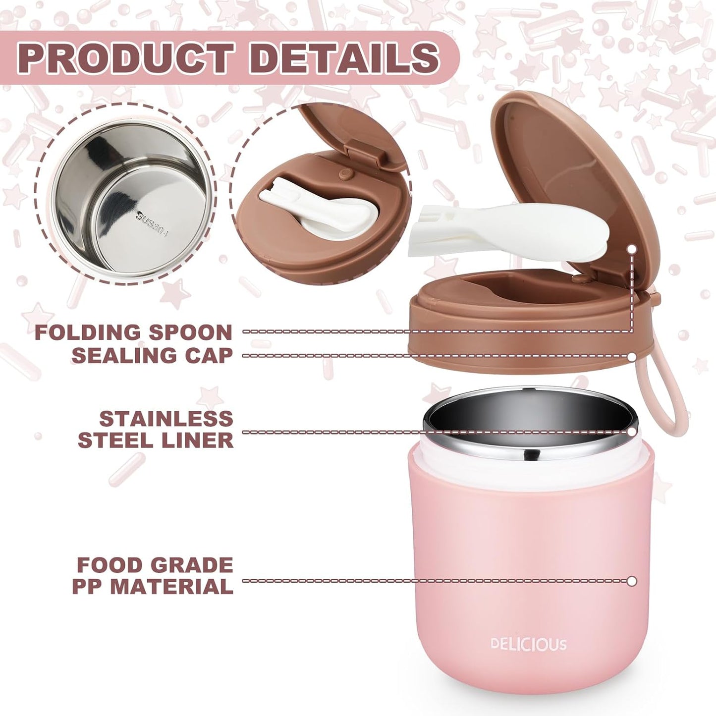 3 Pcs Insulated Food Container for Kids 15.2 oz Portable Stainless Steel Vacuum Insulated Kids Food Jar Leakproof Wide Mouth Soup Containers with Lids and Folding Spoon for Adults Kids