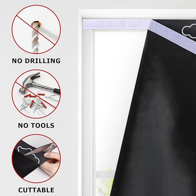 LazBlinds 100% Blackout Door Curtain, No Tools No Drill Cordless Blinds - Image 3