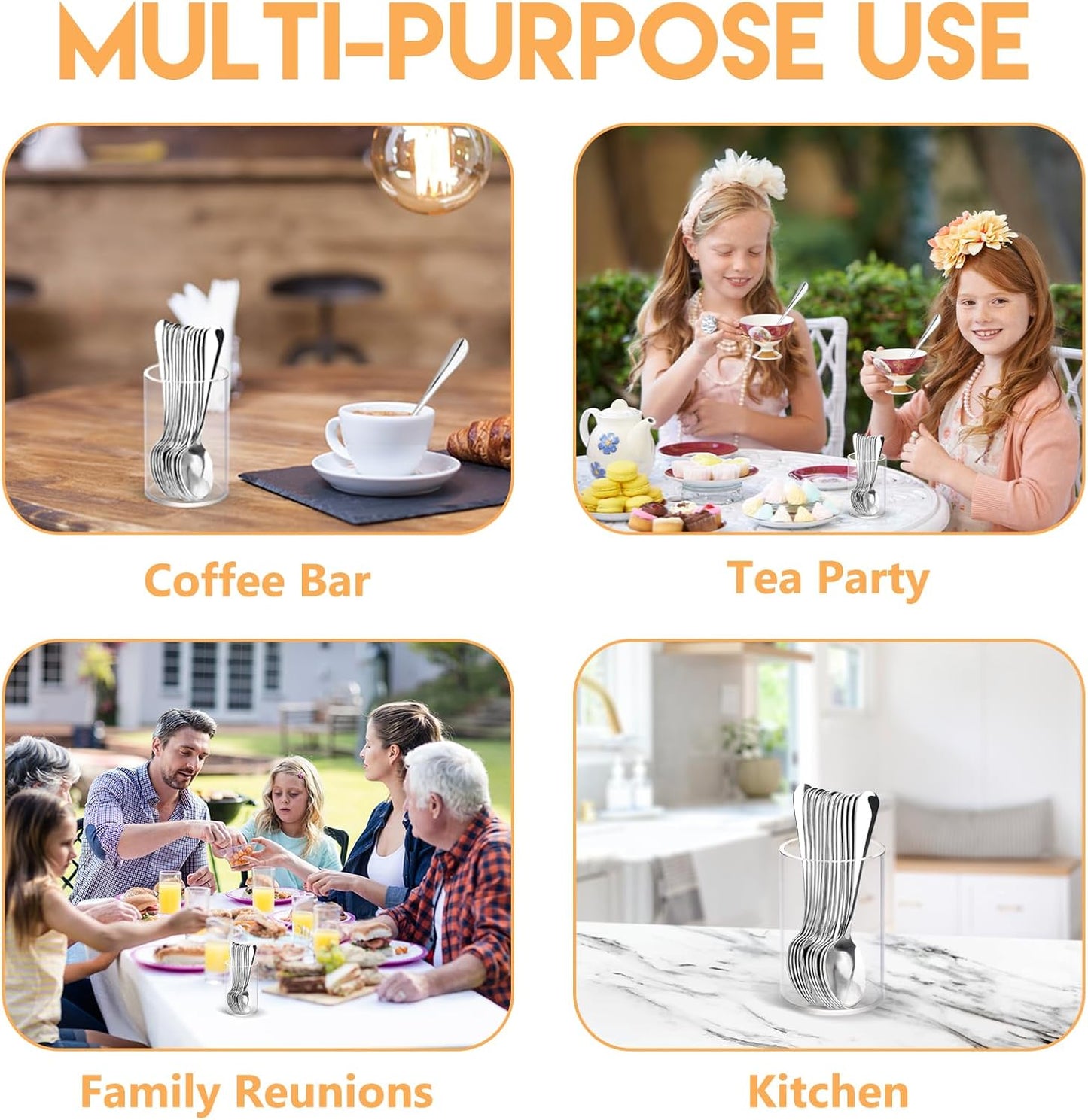 12 Pcs Mini Coffee Spoons with Holder 4.7 inch Demitasse Espresso Stainless Steel Spoons Tea Spoons set of 6 with Acrylic Cylinder Holder Small Coffee Spoons Silver for Coffee Bar Tea Party Home