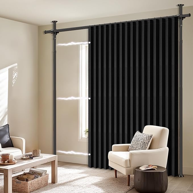 100% Blackout Room Divider Curtains Sets Black 1 Panel W100 x L84in No Drill - Image 7