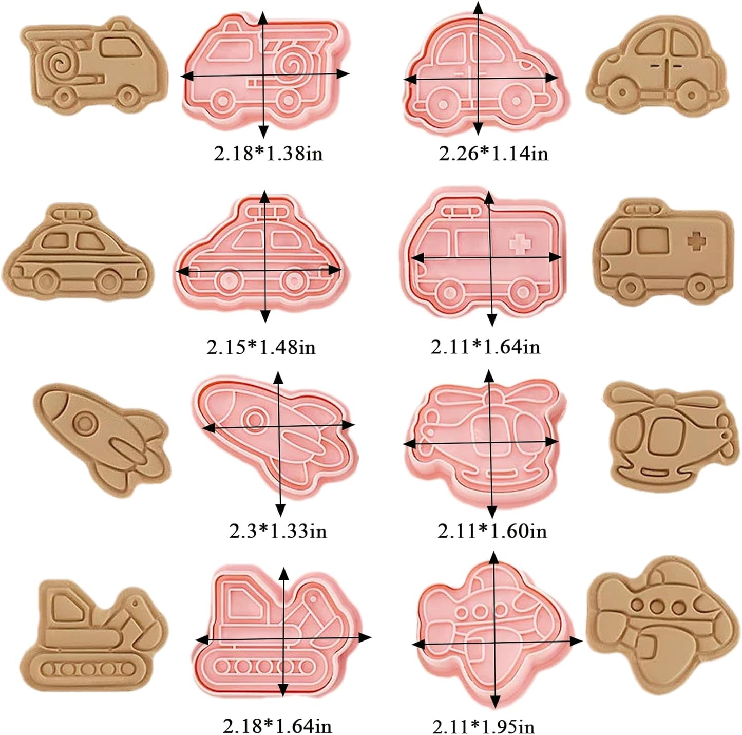 8Piece Vehicle Cookie Cutters Set,3D Transport-Themed Plastic Baking Molds for Cookies, Fondant, Cheese – Includes Plunger Stamp for Embossing (E)