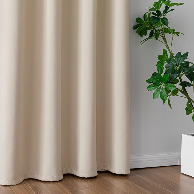 IGEMAEVE Beige Curtains 96 Inch Length 2 Panels Set, Light Filtering Curtains - Image 5