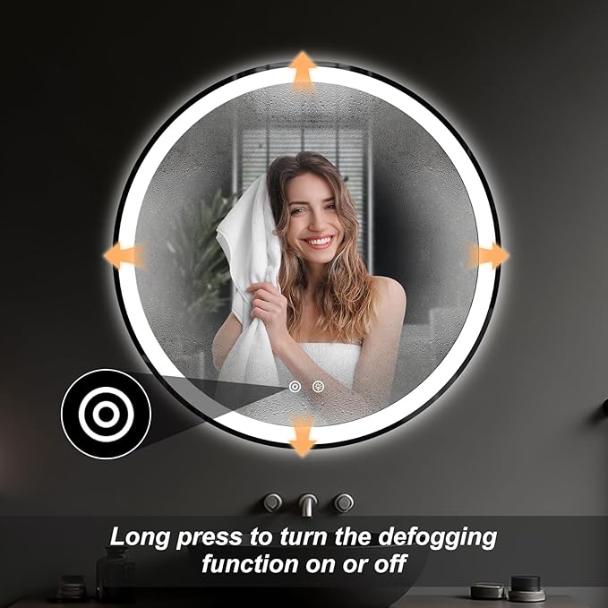 NEWBULIG 30 Inch Round LED Bathroom Wall Mirror - Image 4