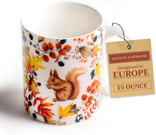 Maison d' Hermine Coffee Mug with Handles Fine Bone China Mugs Pack of One Tea Cups for Hot Beverages Cappuccino Latte Home Restaurant Office Perfect for Gift (Sous-Bois - Foret, 15 Ounce)