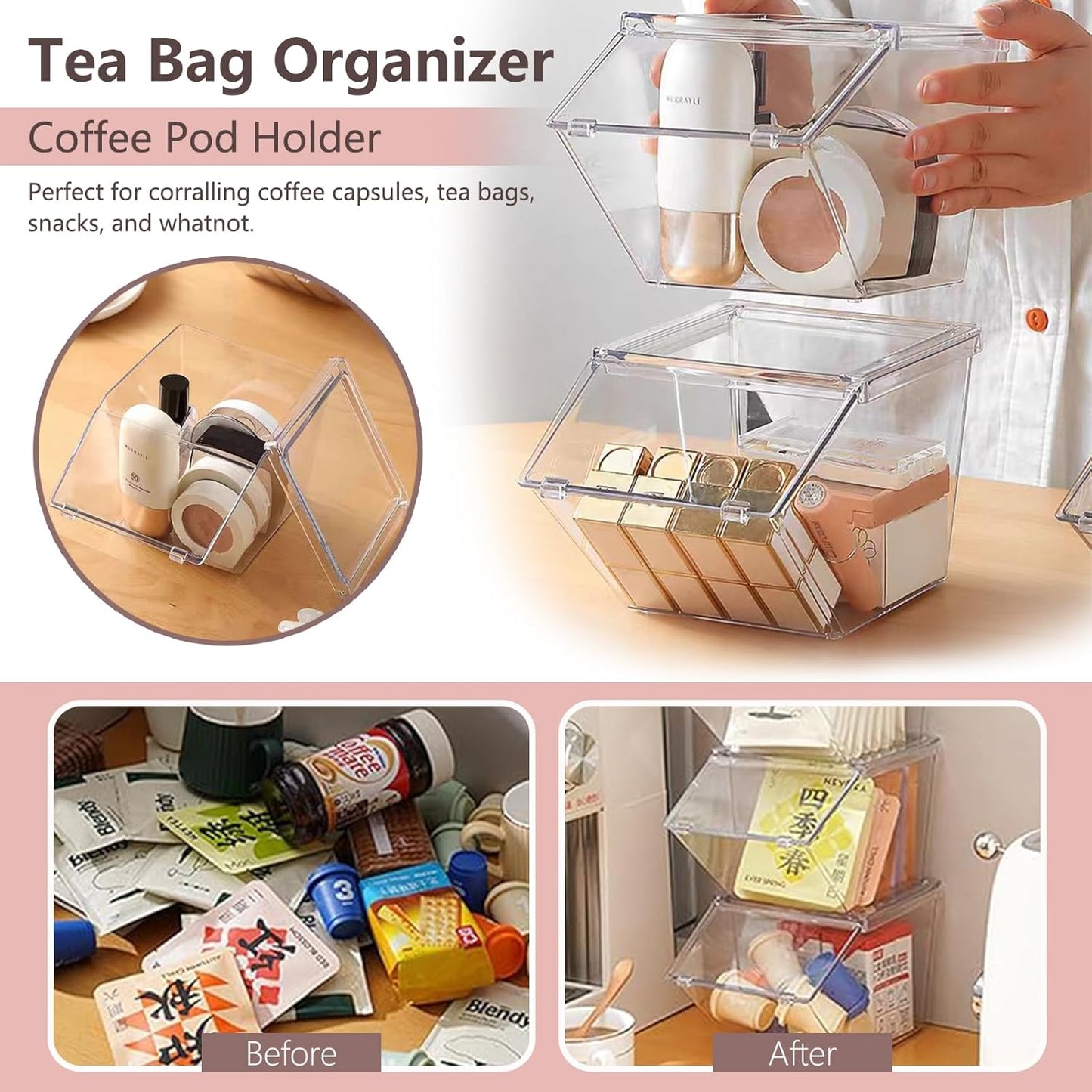 Roninkier 2 pack Coffee Pod Holder Tea Bag Organizer, Large Capacity Stackable Coffee Bar Accessories for Counter