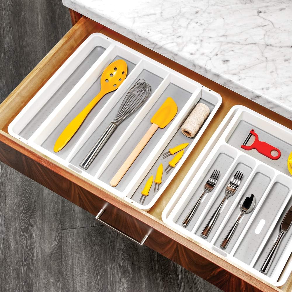 madesmart Expandable Utensil Tray-White | Classic Collection | 5-Compartments | Kitchen Organizer | Soft-Grip Lining and Non-Slip Rubber Feet | Easy to Clean | BPA-Free